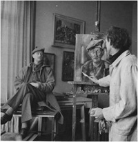 Wilhelm Heiner malt Colonel Seymour im Atelier am Goldbach um 1945